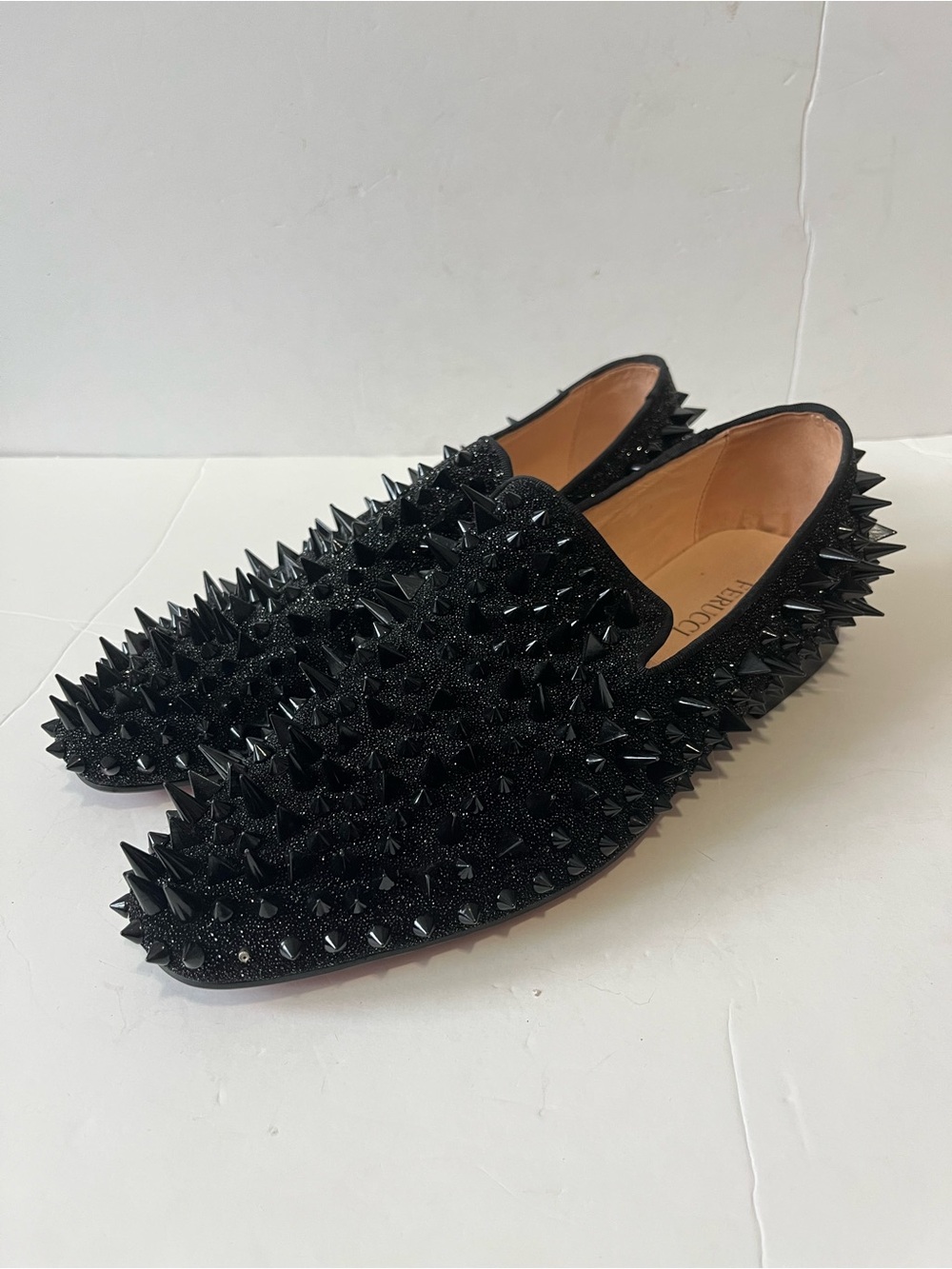 Ferucci men's black spikes rhinestones studded loafers size 10